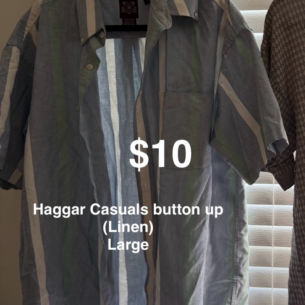 Haggar Casuals Linen Striped Button-Up Shirt